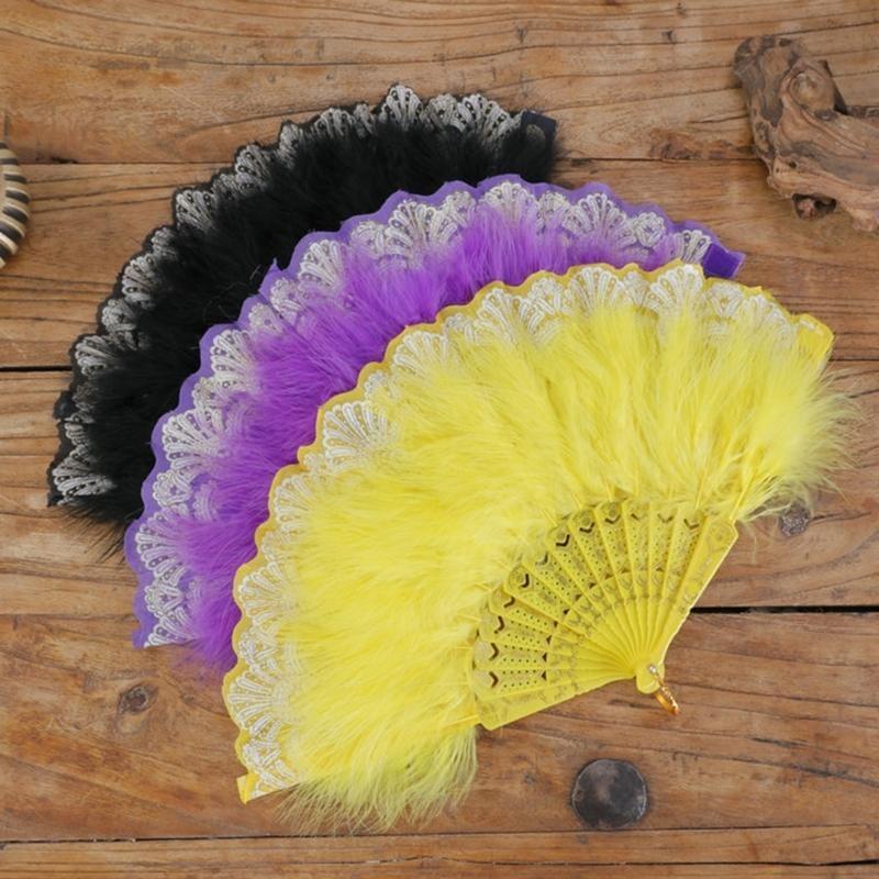  Elegant Lace Feathered Fan for Women 1920s Vintage Styles Flapper Folding Handheld Hand Fan for Cosplay Parties Event