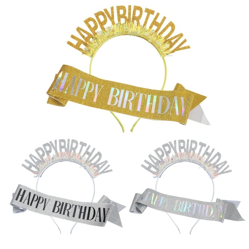 Birthday Headbands and Sash Set Luxurious Celebration Headwear Adjustable for Celebrations and Parties