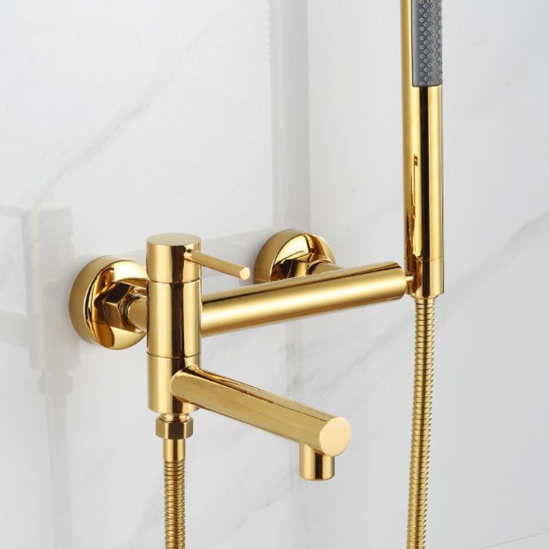1Set Bathtub Faucet Shower Bathroom with Swivel Tub Spout and Handhold Shower Brass Wall Mounted Hot Cold Water Mixer Bath