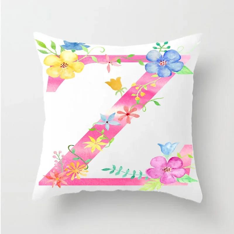 Flower 26 Letters Alphabet Decorative Cushion Cover Polyester Pillowcase Throw Pillow Cover Home Decor Fundas De Cojin 45X45Cm