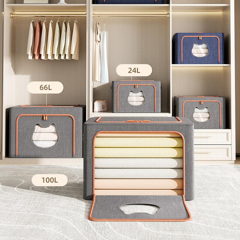 24L 40 X 30 X 20CM Foldable Storage Box with Cat Ear Window Cationic Fabric Steel Frame Organizer