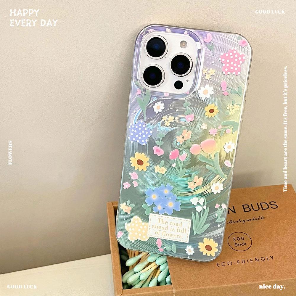 Full Screen Flowers  Suitable for Iphone16 Phone Case 15promax Laser 14 Shockproof 13 Premium 12 Soft Bezel