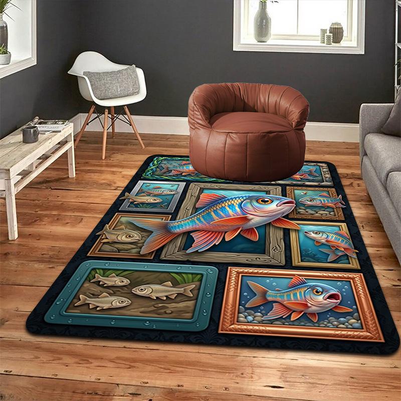 Fish Gallery Pattern Rug Floor Mat for Living Room or Bedroom Soft and Comfortable Carpet a Gift for Birthday and Holiday.