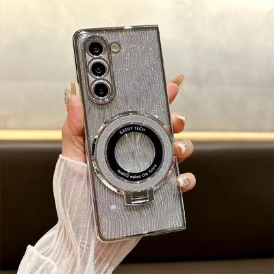Custodia per telefono scintillante elettroplaccata con anello per Samsung Galaxy Z Fold 6 5 4 3 Fold6 Fold5 Fold4 Fold3 Cover magnetica antiurto