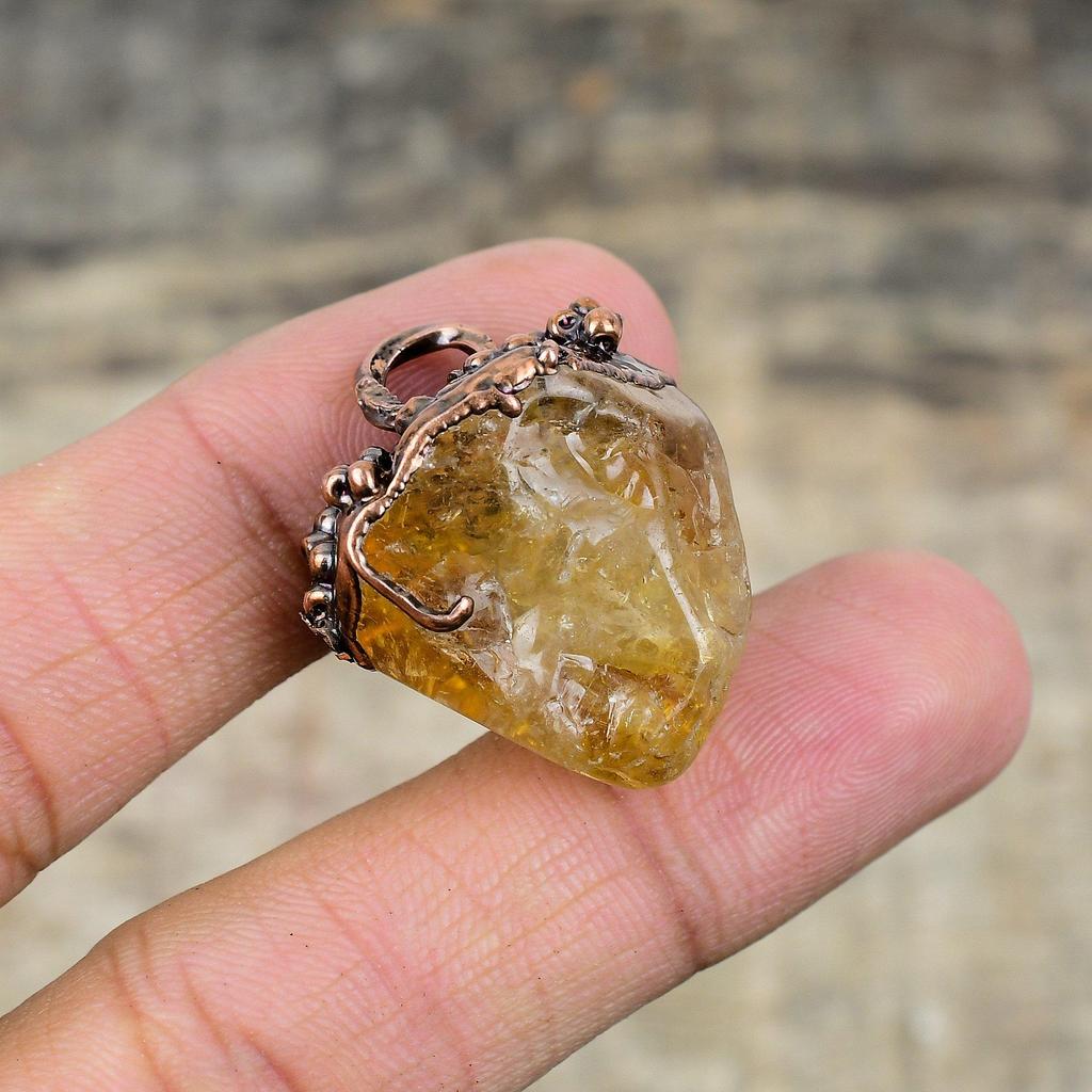 Citrine Rough Pendant Electroformed Copper Pendant Gemstone Pendant Handmade Copper Jewelry Designer Pendant Electroformed Jewelry For Gift