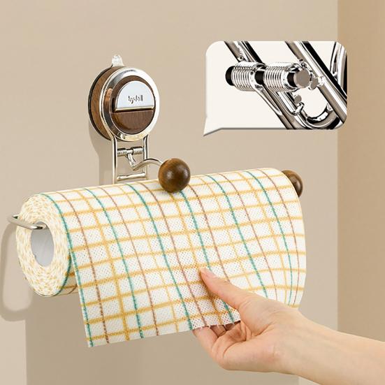 Kitchen Paper Towel Storage Rack with Suction Cup And Automatic Spring Push Rod Paper Roll Holder for