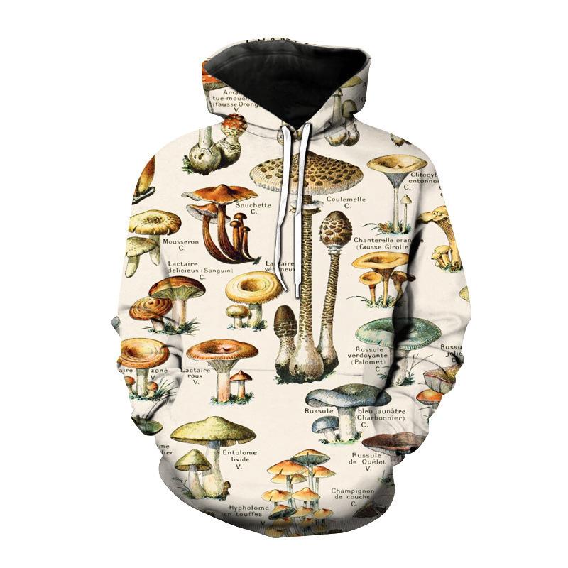Fashion Colored Mushroom Pattern 3D Printed Hooded Sweatshirt Casual Super Large Hooded Sweatshirt Street Harajuku Men Pullover