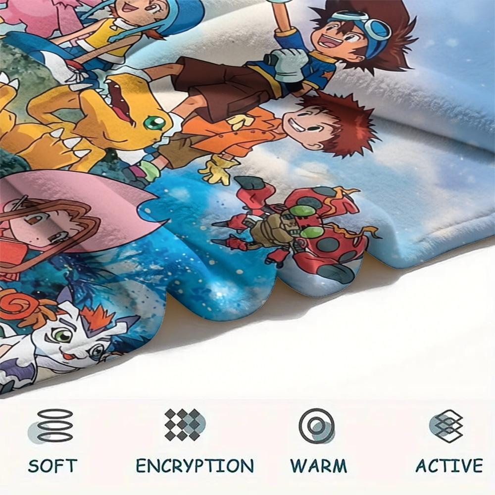Digimon Characters Flannel Blanket, Fit for Home Living Room, Perfect Gift for Fans, Lightweight Warm Throw