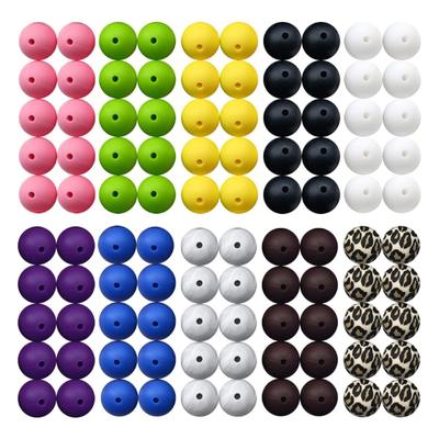 100 Pieces 15mm Round Silicone Beads Diy Necklace Bracelet Beaded Set Teething Chewing Beads for Handicraft Jewelry