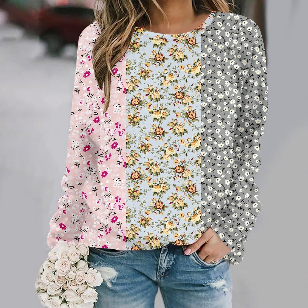 2025 Autumn and Winter  Fashion Round Neck Long Sleeve Printed Elegant Casual Loose