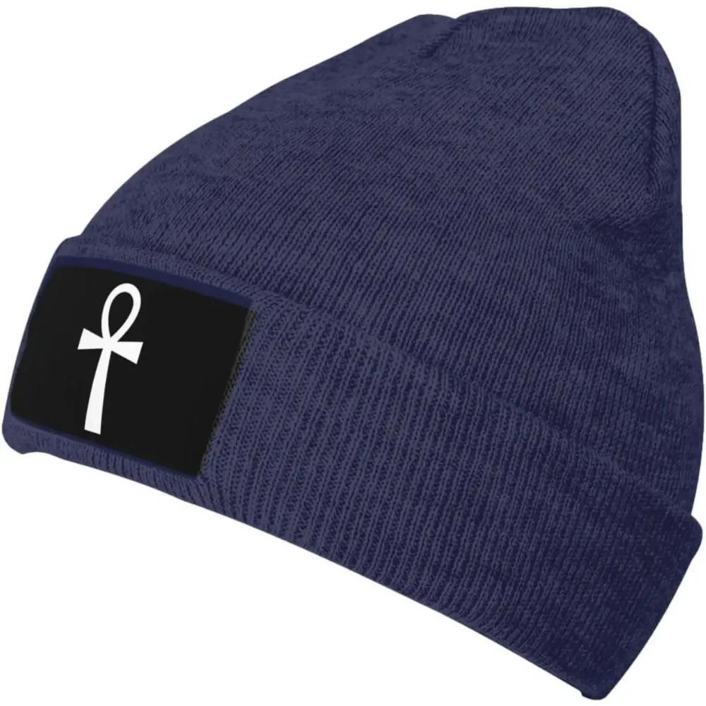 Funny Ankh Symbol Ancient Egyptian Gifts Black Skull Cap Beanie Hat Unisex Warm Beanie Cap Knit Hats for Unisex Women Slouchy Hat