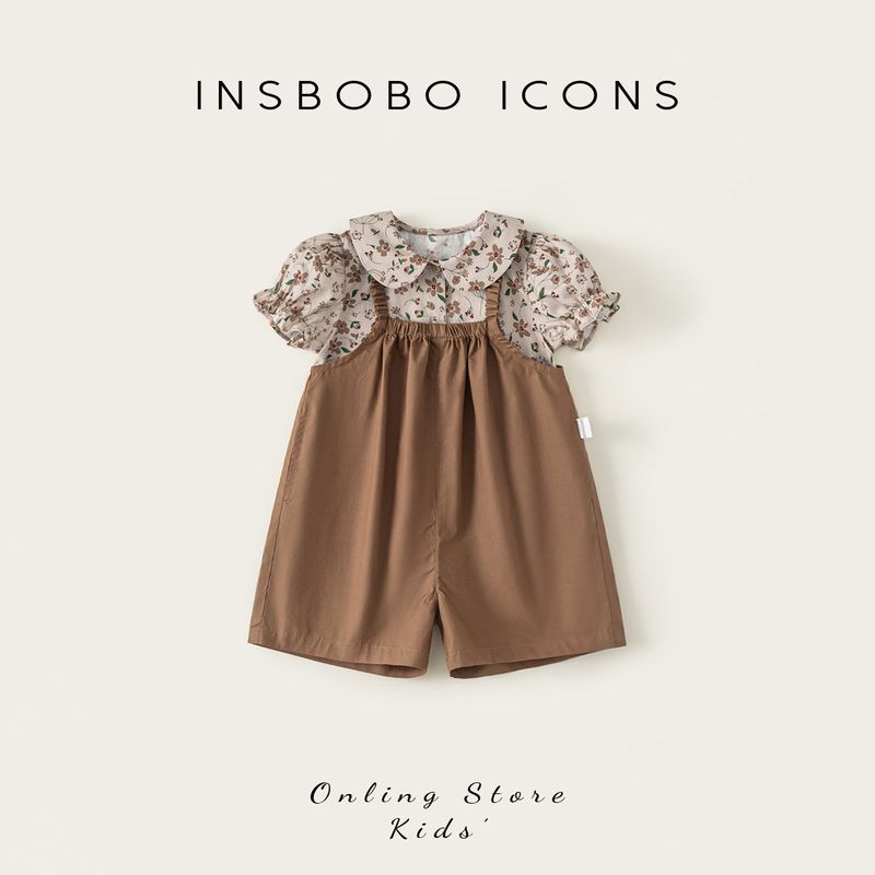Insbobo Girls  Outfit 2026 Summer New Style Girl s Overalls Two-Piece Set Children s Early Summer Stylish Outfit Curry color 140