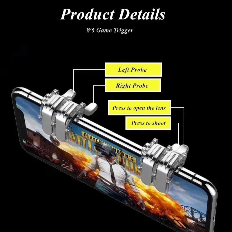 2Pcs W6 Mobile Phone Game Trigger for PUBG Aim Shooting Free Fire L1R1 ABS Key Button Gaming Joystick Controller for IOS Android 5
