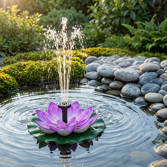 Lotus Solarwasserbrunnen mit Sprühdüsen Schwimmende Seerose Vogeltränke Brunnen Außen Gartenteich Pool Solarwasserpumpe Dekoration