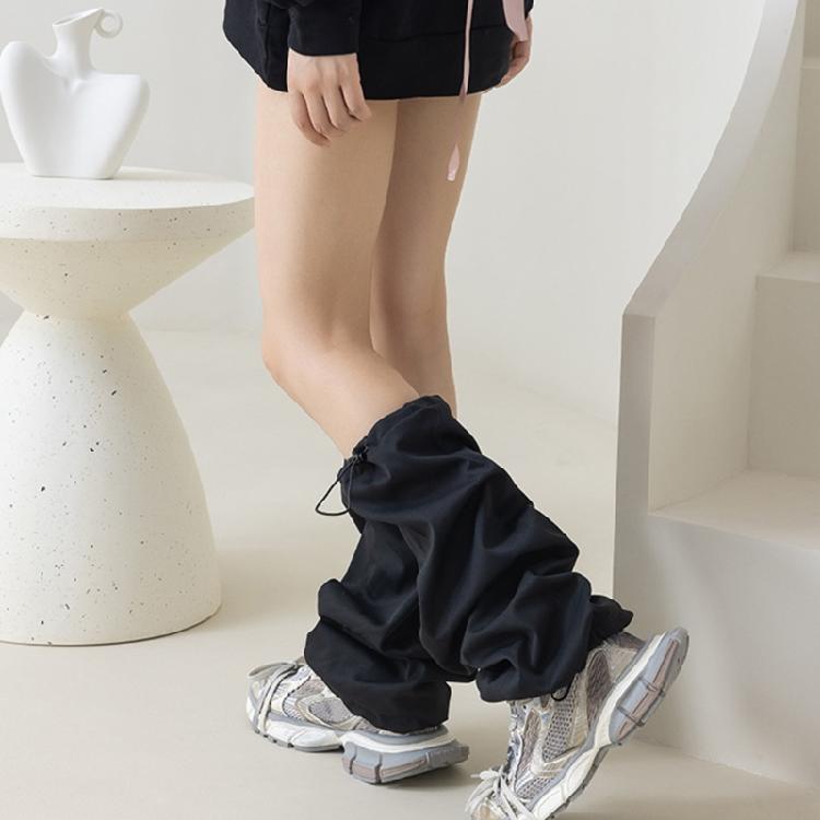 Harajuku Cargo Leg Cover with Adjustable Drawstring Motorcycle Punk Baggy Footless Socks Leg Warmer Gaiters for Women