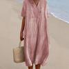 Women's 2025 Spring/Summer Casual Slimming Cotton Linen Dress - Versatile Solid Color, Hot Selling Style
