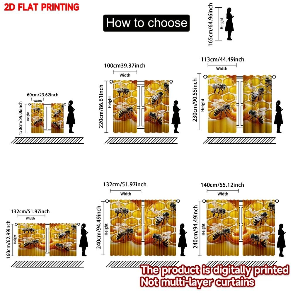 Bienenwaben-Vorhänge Realistische Bienen Goldener tropfender Honig Küchen-Wohnzimmer-Dekor Set von 2 Hergestellt Polyester