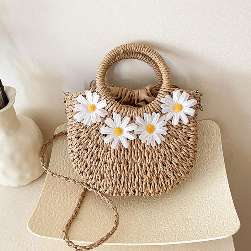 

Модные пляжные сумки из соломы ручной работы, женские сумки, сумка через плечо Moon Basket, летние богемные дорожные сумки через плечо 4 daisy хаки