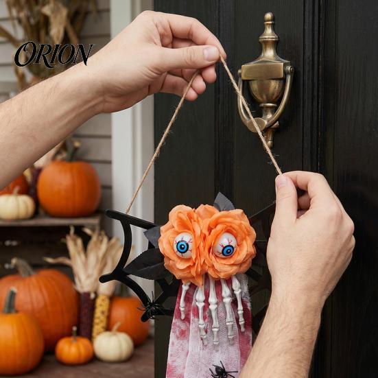 Scary Halloween Door Ornaments Decoration, Spooky Wooden Spider Web Skeleton Hand Wall Hanging Lighted Party Decor Ornament with Blood Gauze