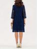 Lace Embroidered Midi Dress with Hollow-Out Design, Round Neck, and Three-Quarter Sleeves.