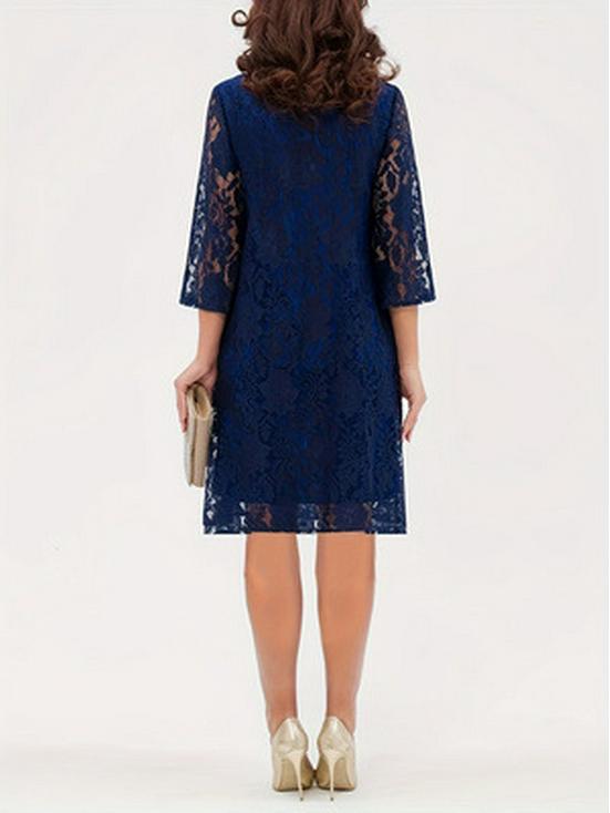 Lace Embroidered Midi Dress with Hollow-Out Design, Round Neck, and Three-Quarter Sleeves.