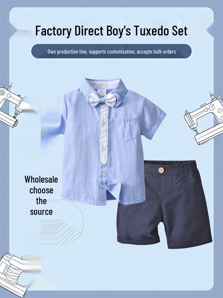 Britse Stijl Jongens Zomer Korte Mouw Tweedeelig Pak - Kinderkleding
