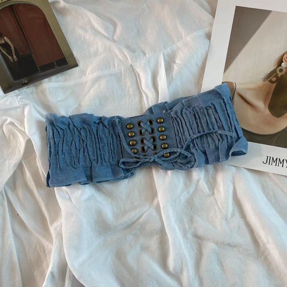 Cloth Denim Stretchy Cummerbunds High Waist Wide Waist Belt Simple Female Waistband  Female