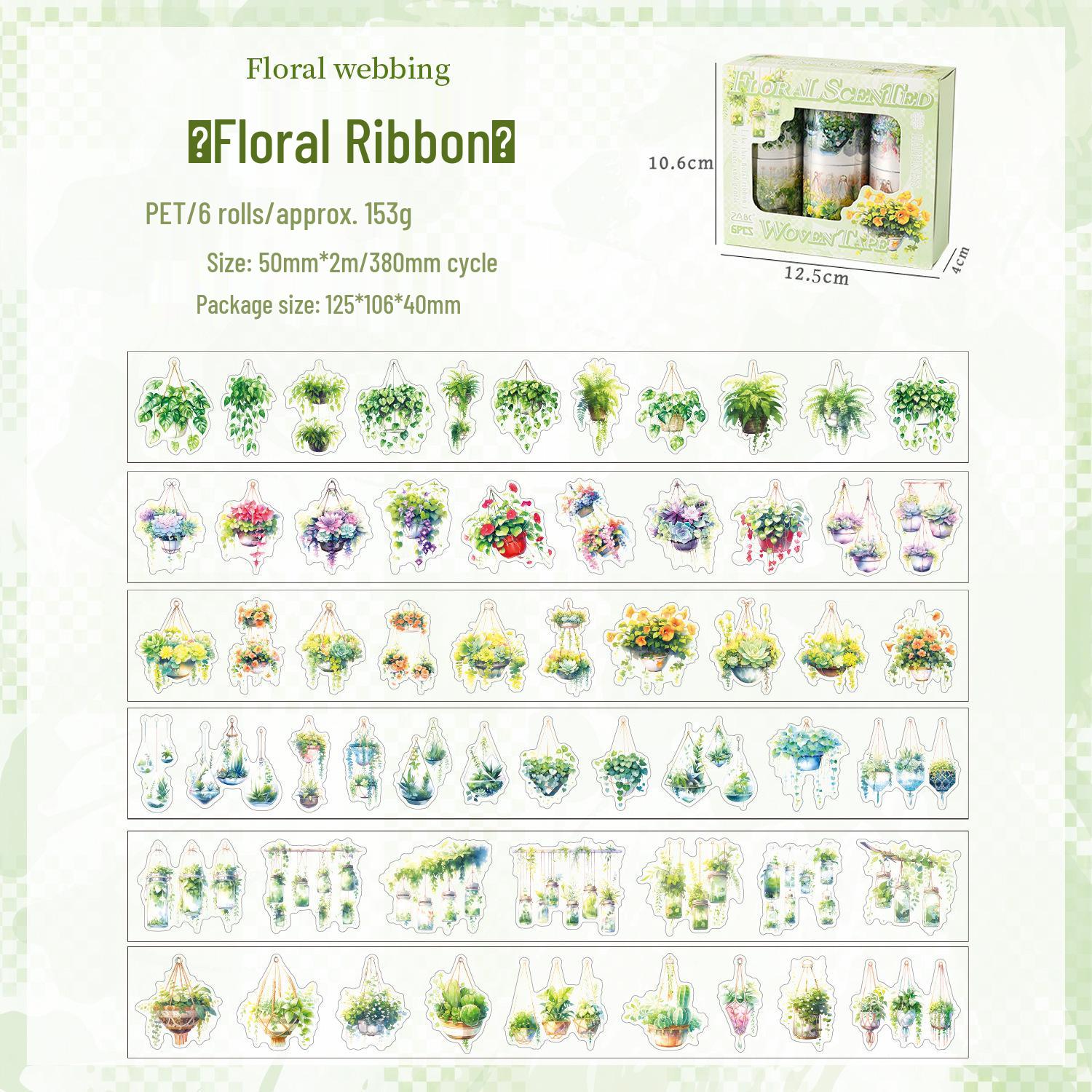 ZABC Floral Scent Ribbon Tape Set for DIY Journal Decoration