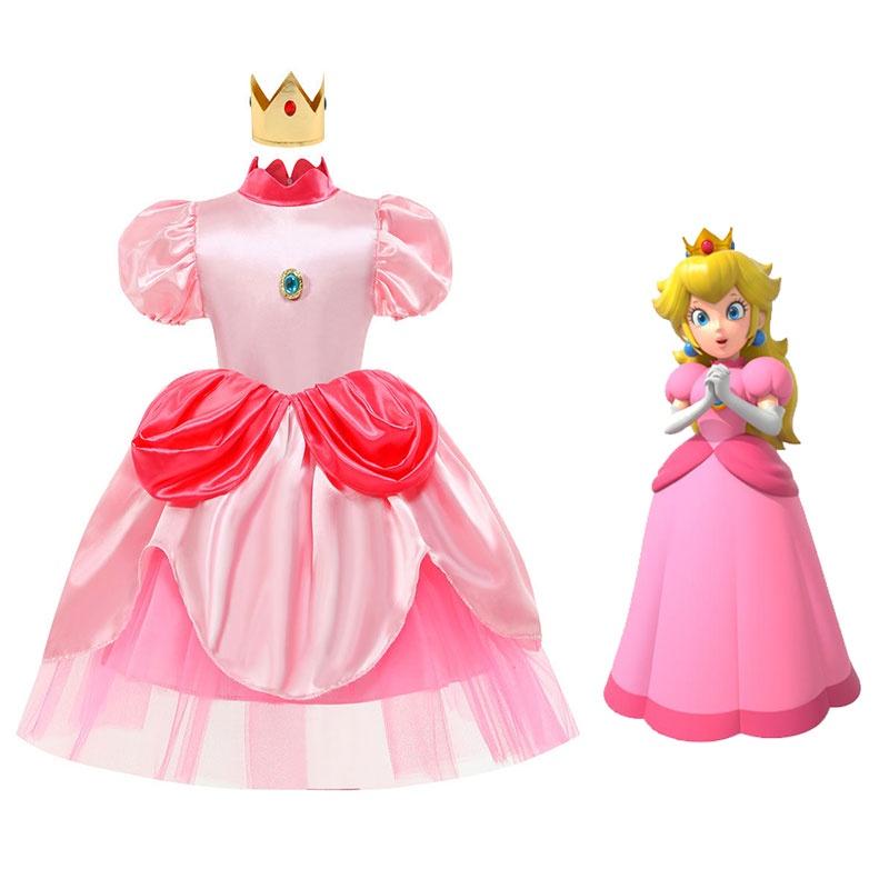 Super Mario Prinzessin Peach Cartoon Rollenspiel Kostüm Halloween Cosplay Kleid