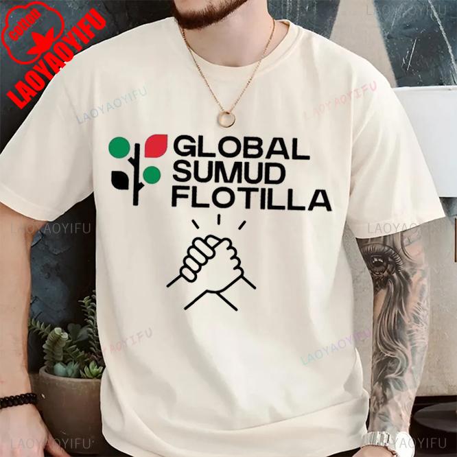 

Peace Global Sumud Flotilla Unisex Casual Printed TShirt Crew Neck Short Sleeve Cotton Top All Seasons Fashion Soft Shortsleev 2XL