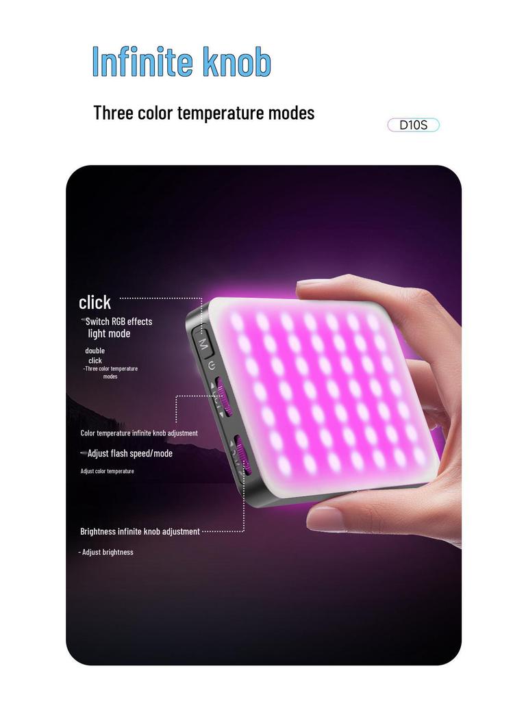 Portable RGB Fill Light for Mobile and Vlog Photography