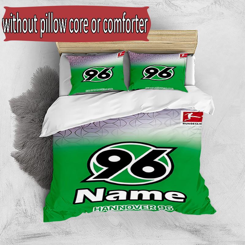 3-teiliges Bettbezug-Set (1 * Bettbezug + 2 * Kissenbezug, ohne Kern), Individuelles Namens-Hannover 96 Fußballmuster Bettwäsche-Set, Heim Schlafzimmer Dekor Geschenk