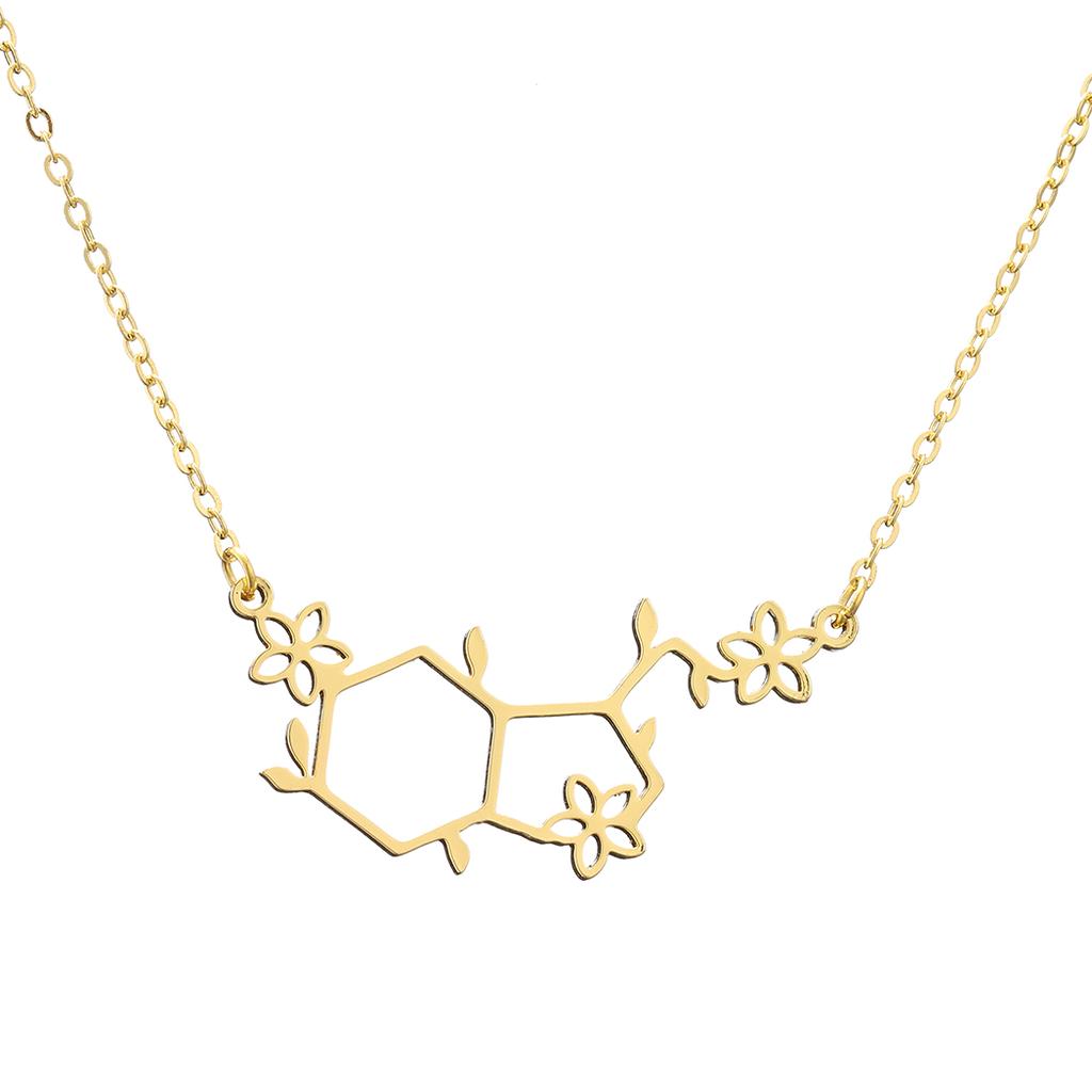 Kinitial Stainless Steel Serotonin Molecule Chemistry Polygon Pendant Necklace For Women Happy Hormone Molecule Necklace Jewelry