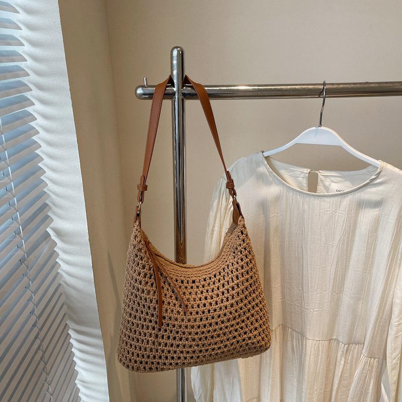 Travel bag hand-woven large-capacity straw bag women s 2026 new beach shoulder bag summer tote bag хаки