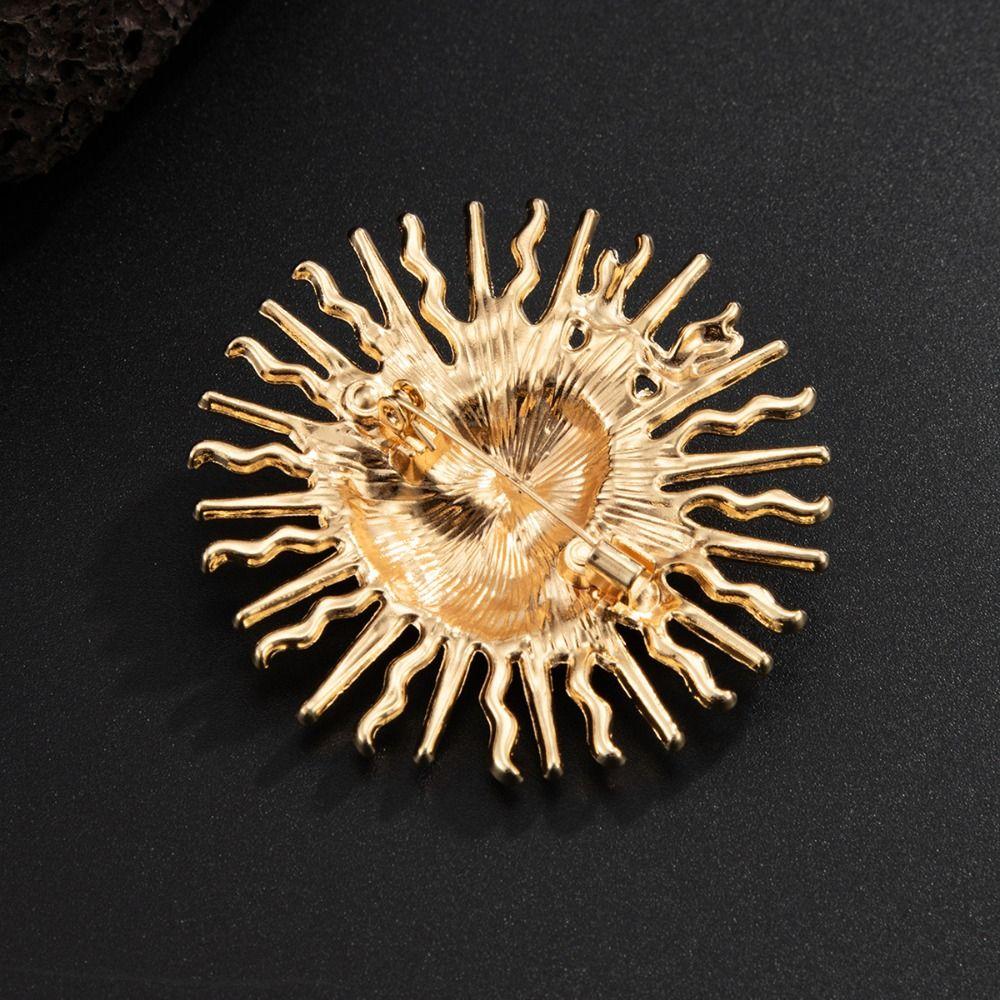 Silver Sun Goddess Brooch Gold Color Coral Brooch Exquisite Metal Geometric Pin Women
