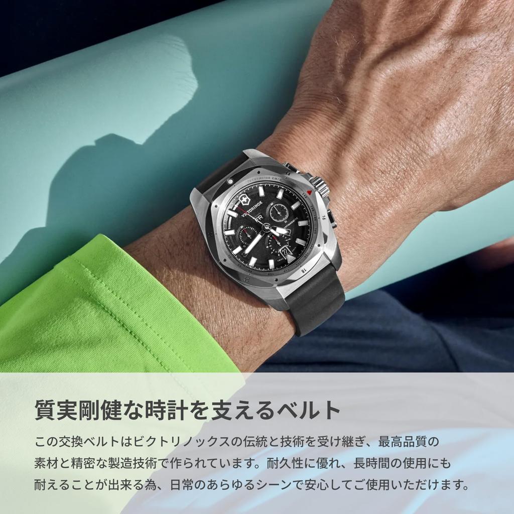 Victorinox 21mm Watch Rubber Strap with D2 Pin Lightweight and Black Band, Tool-Free Buckle, Breathable, [V.60045]