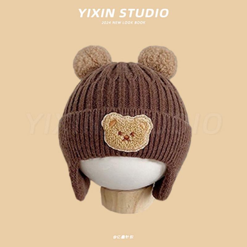 Autumn and Winter Boys and Girls Children's Hats Baby Hats Cute Cartoon Bears Plush Hats Thermal Hats Ear Protectors Knitted Hats