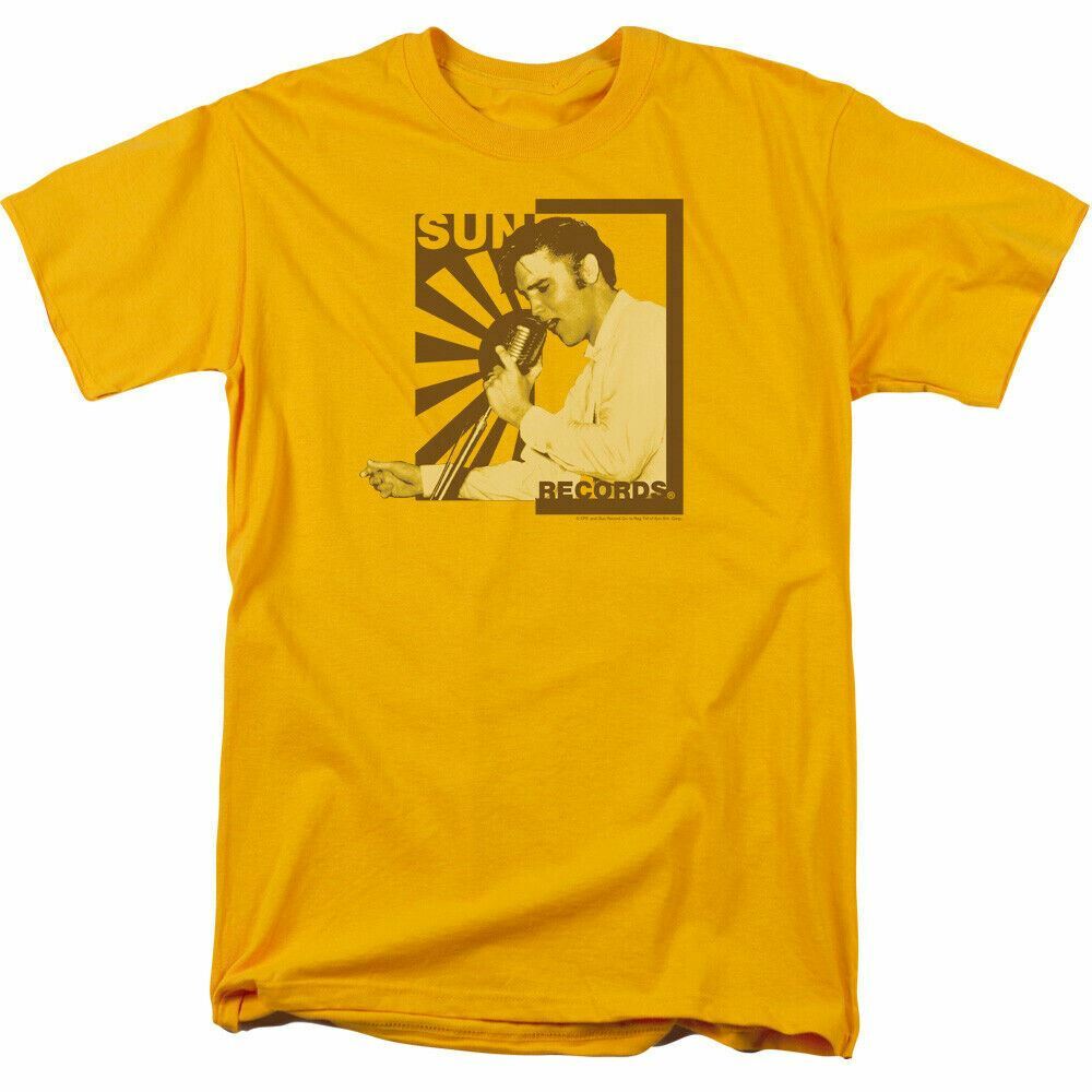 Elvis Presley Elvis Sun Records Elvis On Mic T Shirt Mens Licensed King Tee Gold L