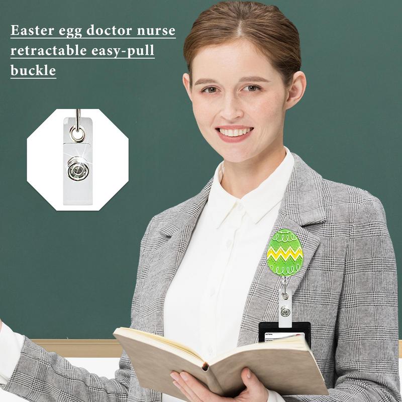 Egg-Shaped Easter Tag Holder Cute Card Clips Retractable Badge Reel Clips for Key Ring ID Card Name Keychain Rotating Buckle