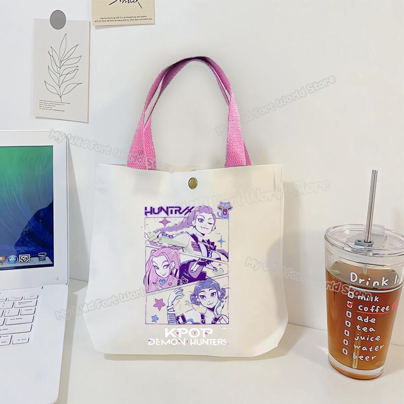Perfect KPop Demon Hunters Women Canvas Handbag Rumi Mira Zoey Girl Tote Bags Portable Female Phone Pouch Cute Cartoon Shopping Bag