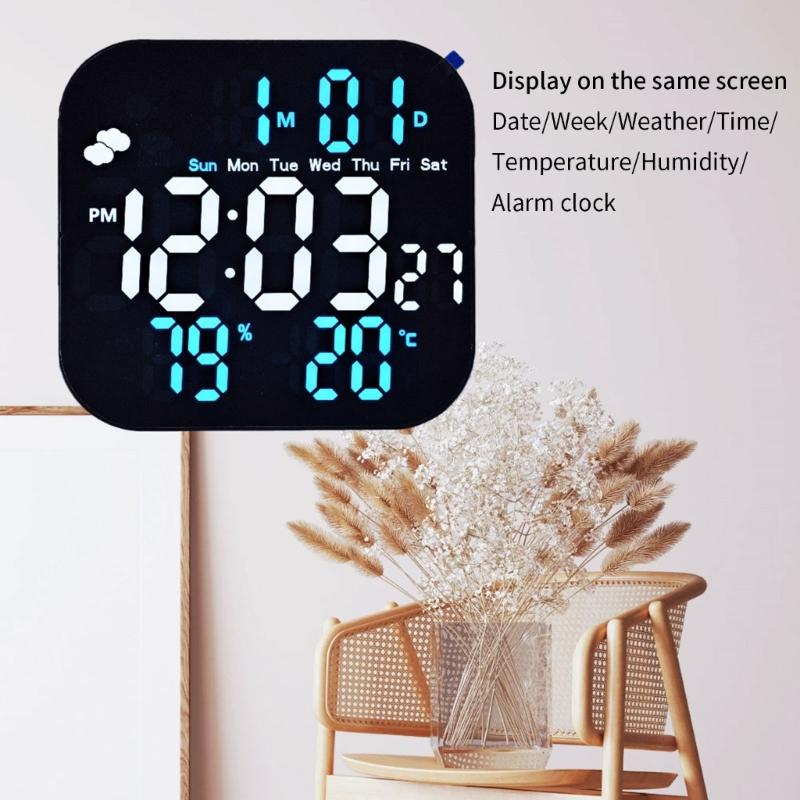 Alarm Clocks for Bedroom LED Digital Weather Clocks Desk Alarm Clock with Auto Dimming Day of Week Indoor Temperature