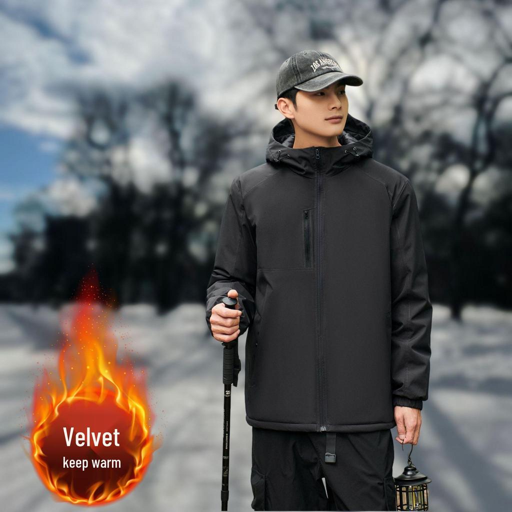 Unisex Fleece-Lined Windbreaker: Thickened, Solid Color Jacket for Couples - Winter Outdoor Warmth