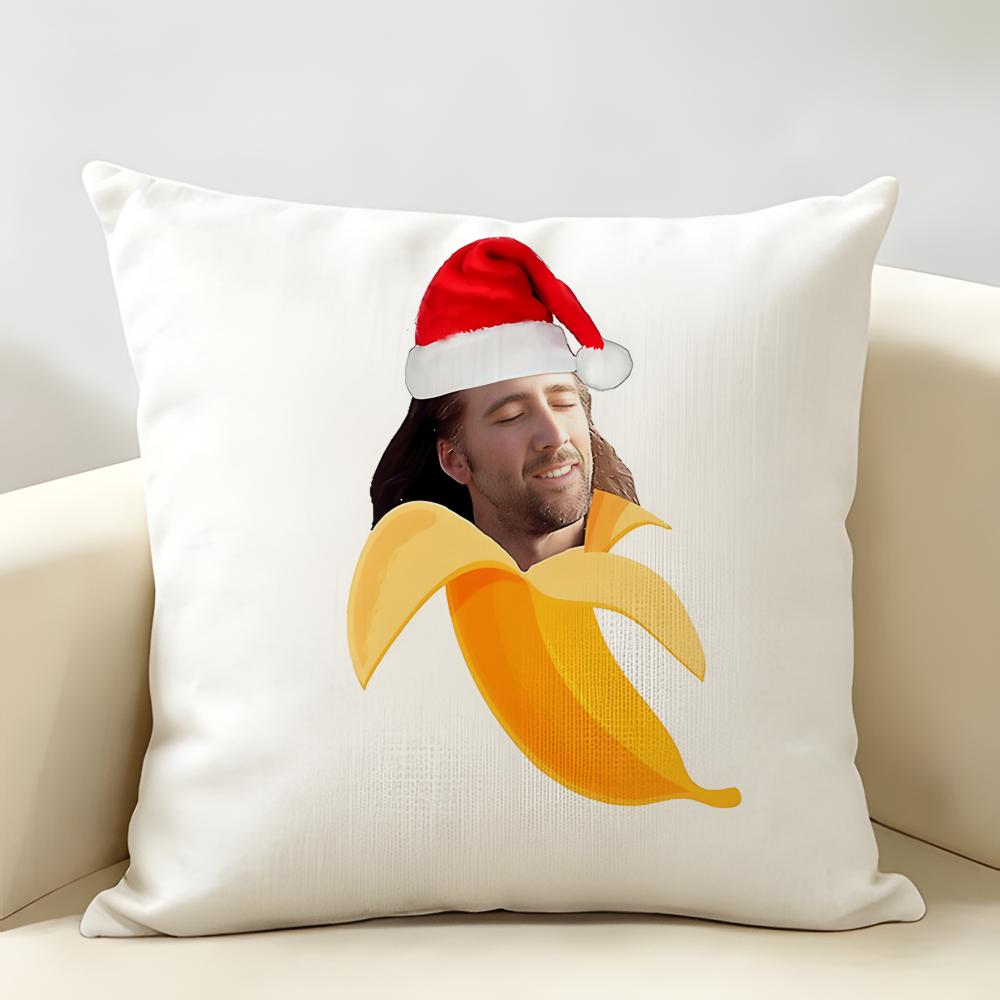 NNicolas Cage In Einem Bananen-Kissenbezug Natürliches Leinen Bio-Stoff Beidseitiger Druck Raum Sofa Dekor Kissenhülle