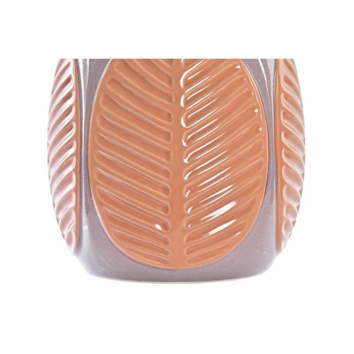 Vase décoratif - Rose marron - Grès - 26 cm - Design original en forme de feuille