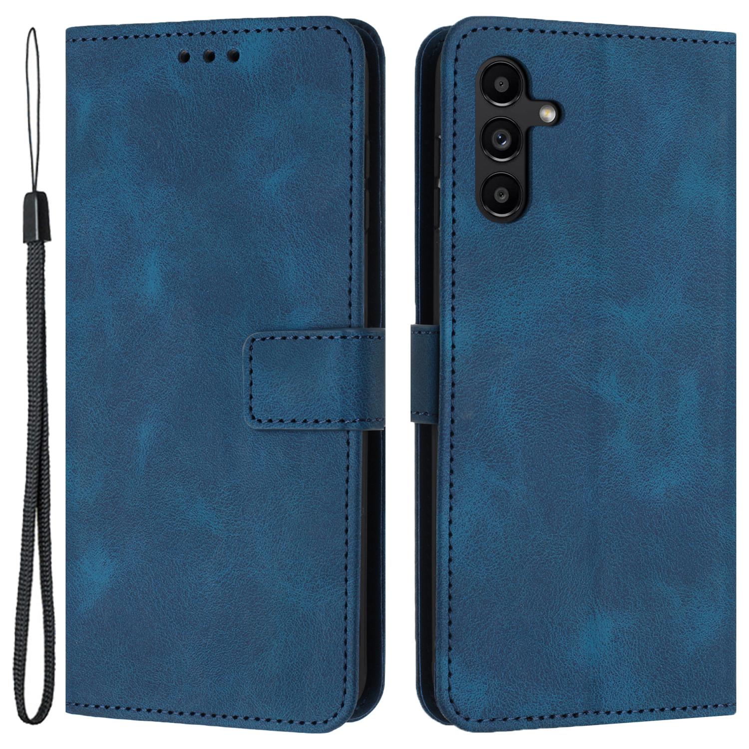 

Phone Stand Cover for Samsung Galaxy A55 5G Case Skin-touch PU Leather+TPU Phone Shell Blue