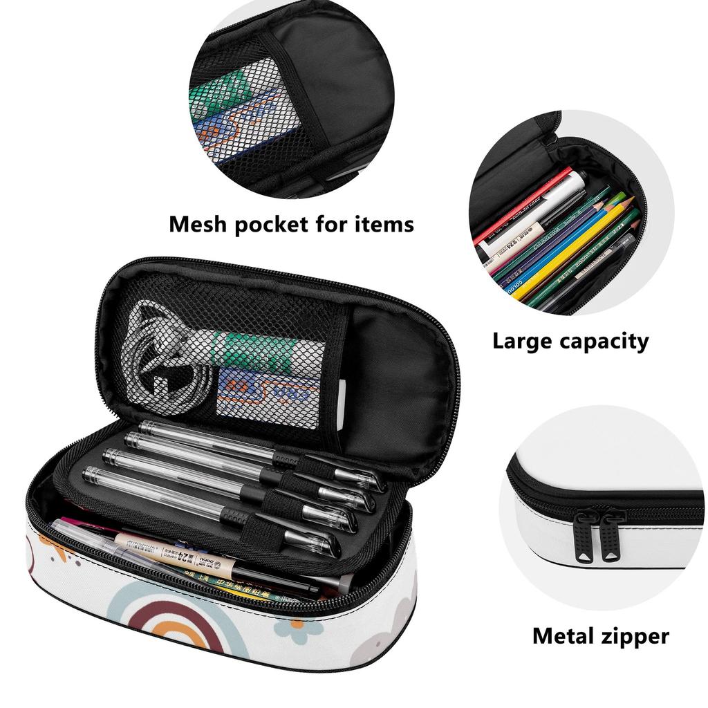 Pencil Bag Large Capacity Strong Polyester Fabric Secure Zipper with Main Compartment Mesh Pocket and Pen Slots for Everyday Study