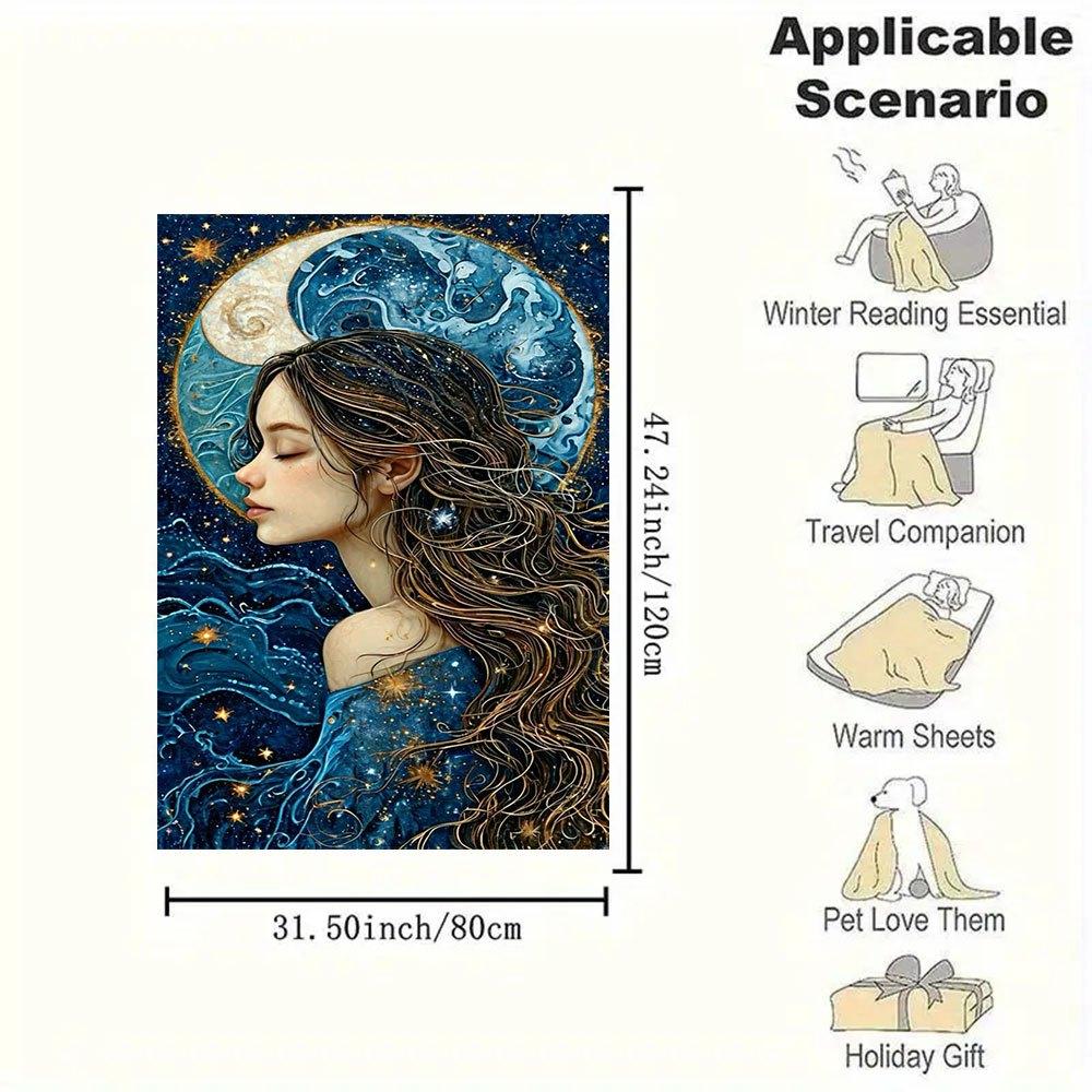 "Starry Night Dream: Celestial Moonlight Earrings"Blanket Flannel Throw Blanket for Sofa, Bed, Travel, Camping, Office, Couch, Chair, And Be