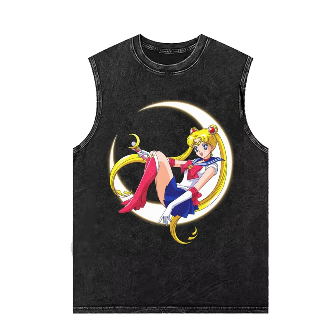 

Men s Tank Tops Sailor Moon Print Vest Man Sleeveless Shirt Summer Y2k Clothes Vintage Washed Oversized Gym Clothing 3XL