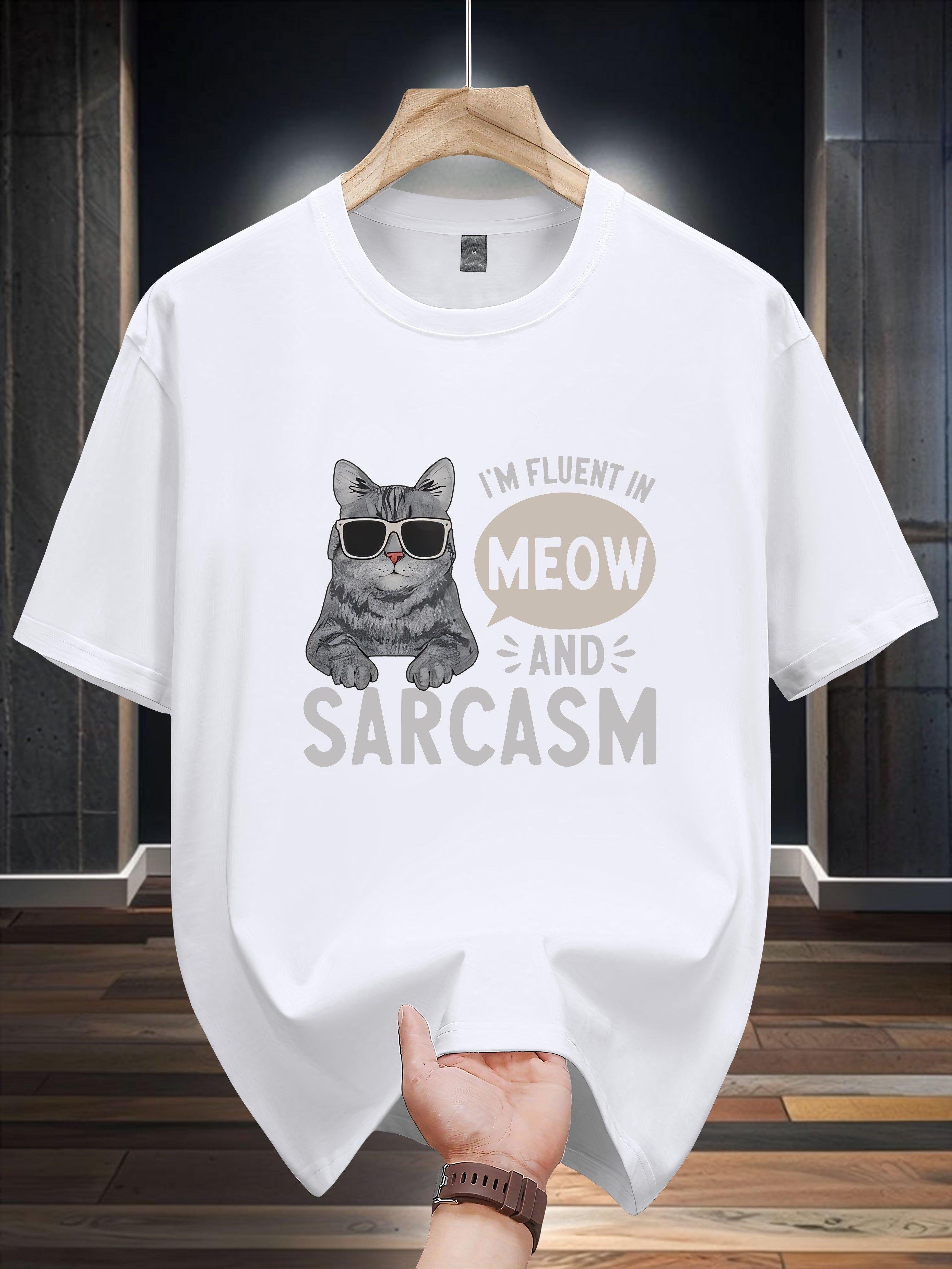 Niuwang Selection T-shirt - Black Casual Graphic Tee with I m Fluent in Meow & Sarcasm Print S