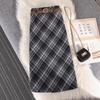 Non-Itchy Vintage Plaid Wool Blend Midi Skirt - Women's High Waist Slimming A-Line with Slit